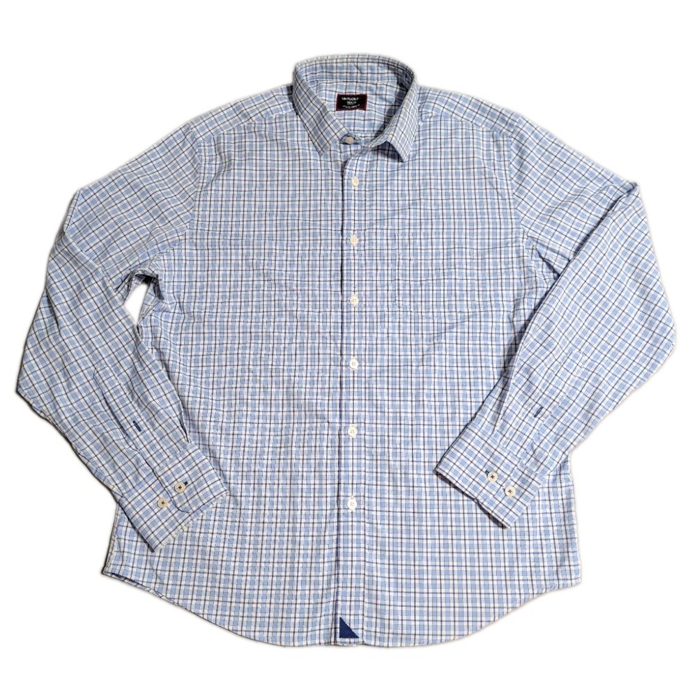 UNTUCKit Kaleb Perf Mens Medium Blue White Check Stretch Button Down Shirt 41945